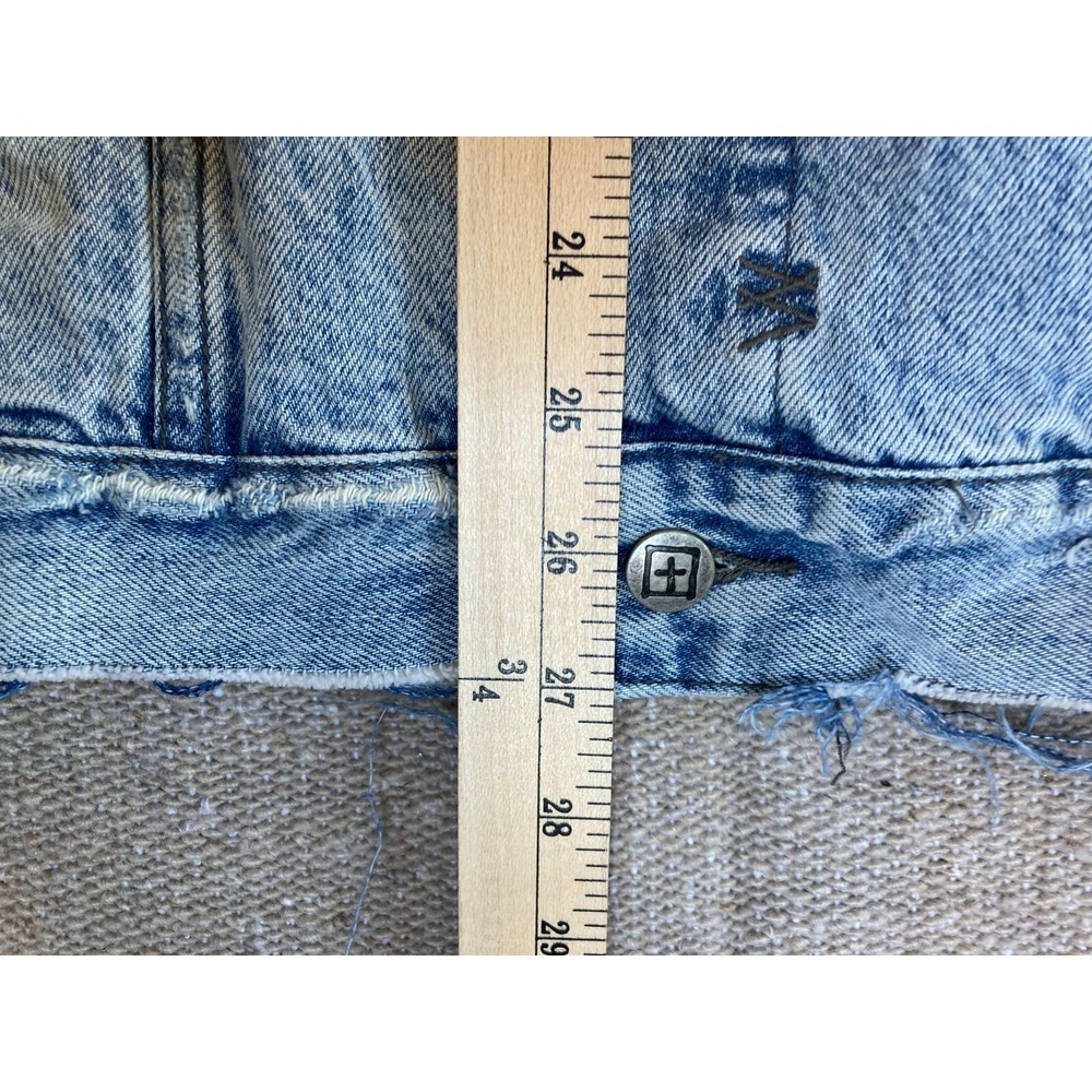Mens  Sz Small KSUBI Distressed Jeans Denim Jacket Light Wash Rocker - Picture 8 of 10